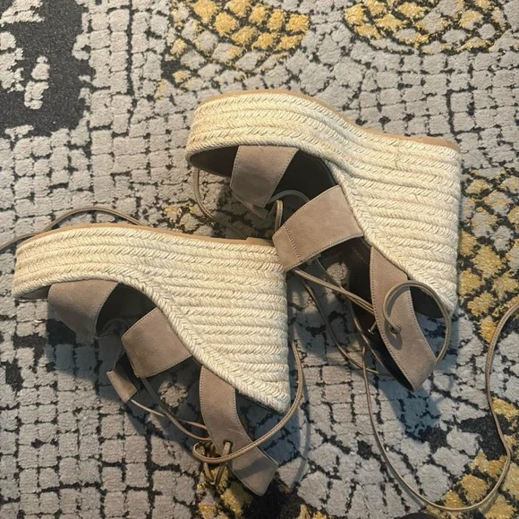 Saint Laurent Beige Espadrille Wedges